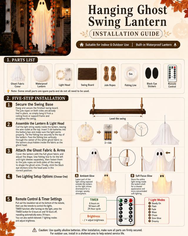Light-Up Swinging Ghost Decoration