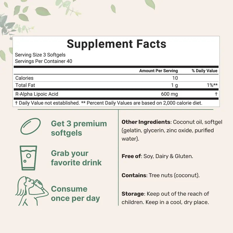 R Alpha Lipoic Acid with Coconut Oil - 600mg Softgels