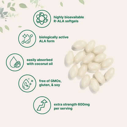 R Alpha Lipoic Acid with Coconut Oil - 600mg Softgels