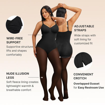 Fleece Lined Shaping Tights Bodysuit